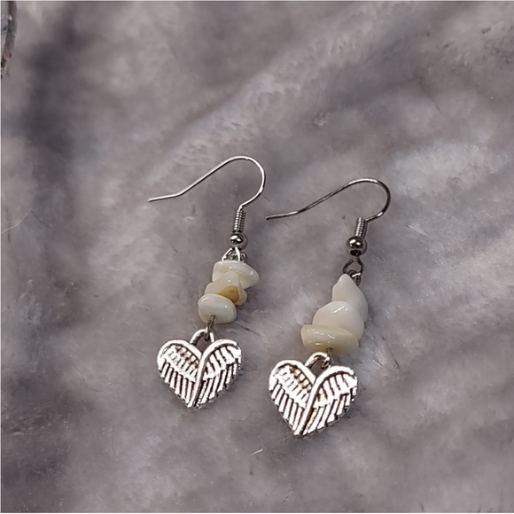 Opal Angel Wing Artisan Earrings Handmade - Picture 5 of 16